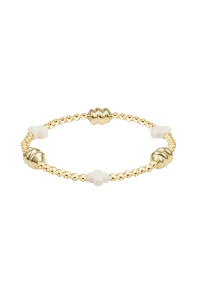 Enewton | Signature Cross Admire Gold Pattern 3mm Bead Bracelet, Off- White